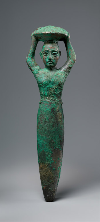 Foundation figure of king Shulgi of Ur, carrying a basket, ca. 2094–2047 B.C. Neo-Sumerian, Ur III Copper; 12 1/4 x 2 3/16 in. (31.1 x 5.6 cm) The Metropolitan Museum of Art, New York, Rogers Fund, 1959 (59.41.1) http://www.metmuseum.org/Collections/search-the-collections/324831